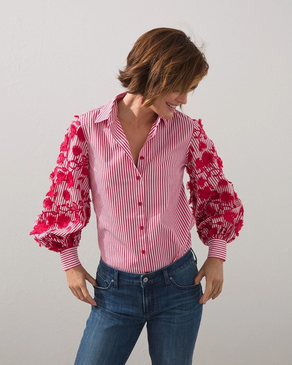 3D Embroidered Poplin Stripe Shirt