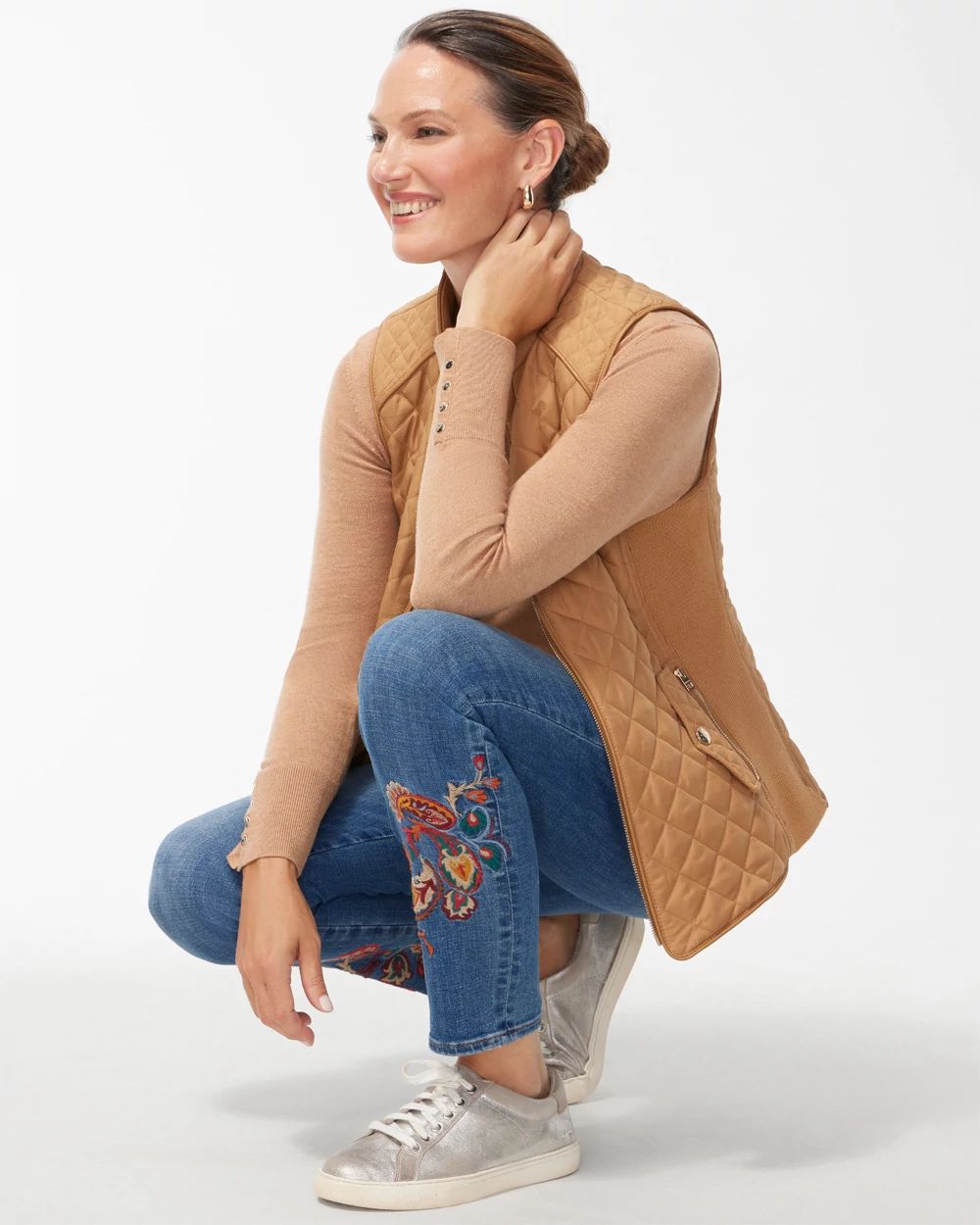 Rib Trim Quilted Vest