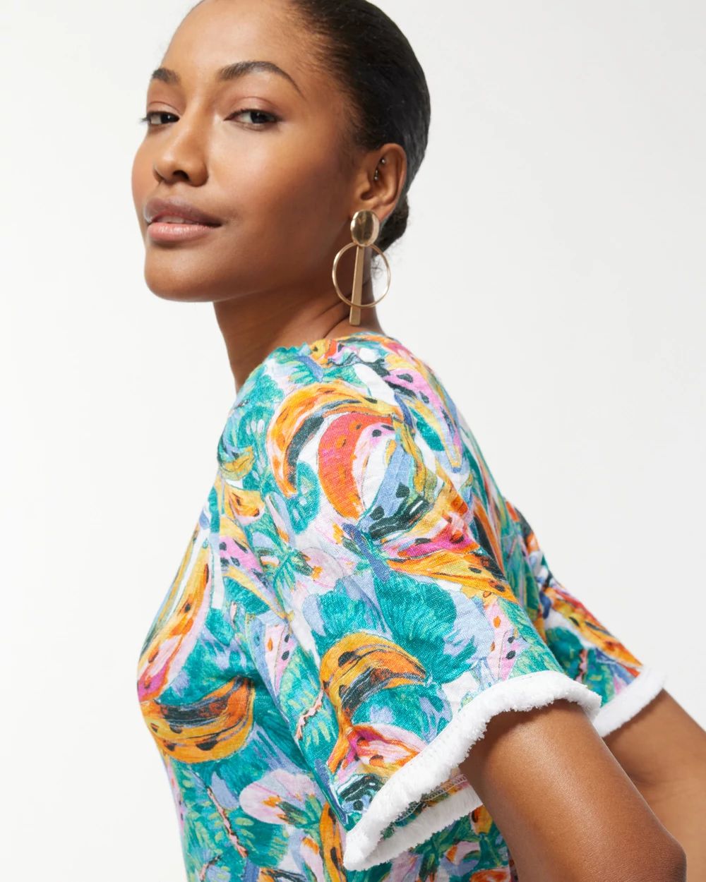 Fringe Sleeve Banana Print Tee