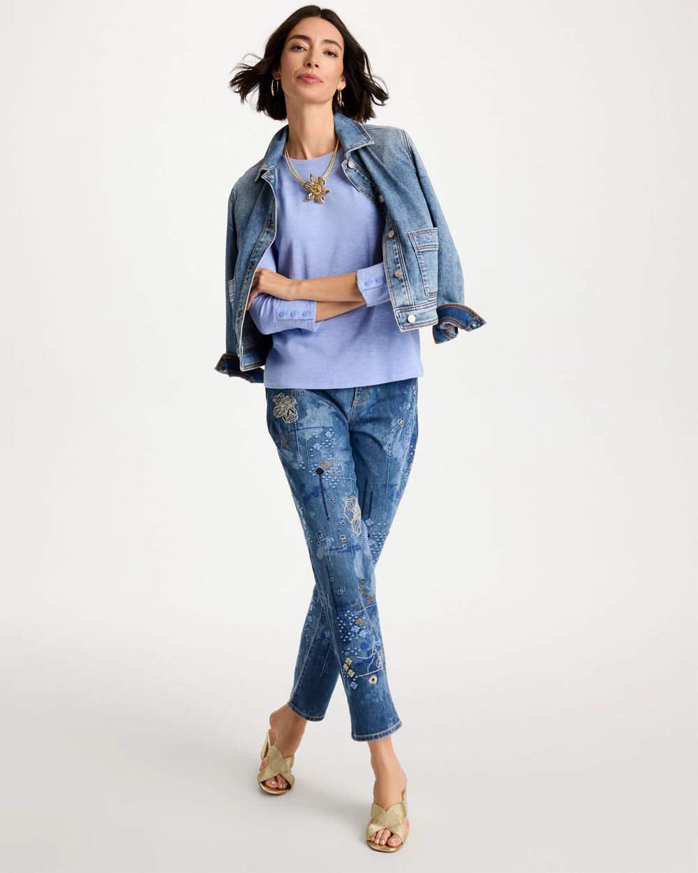 Cotton Slub 3/4 Sleeve Button Tee click to view larger image.