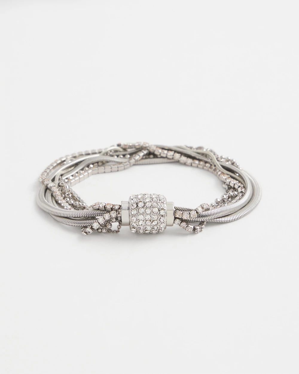 Silver Tone Multi Strand Pavé Bracelet