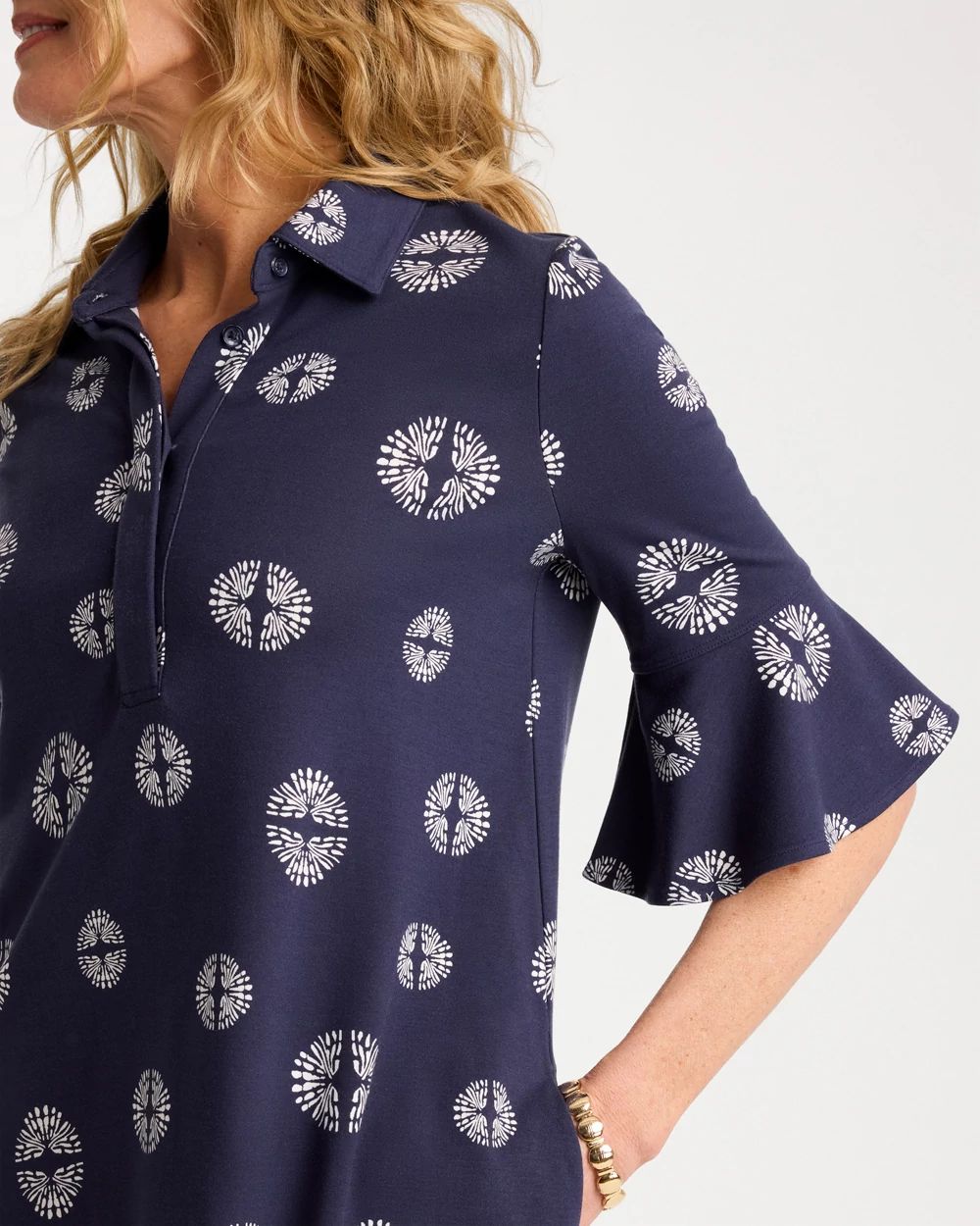 Printed Ponte Flounce Sleeve Dress click to view larger image.