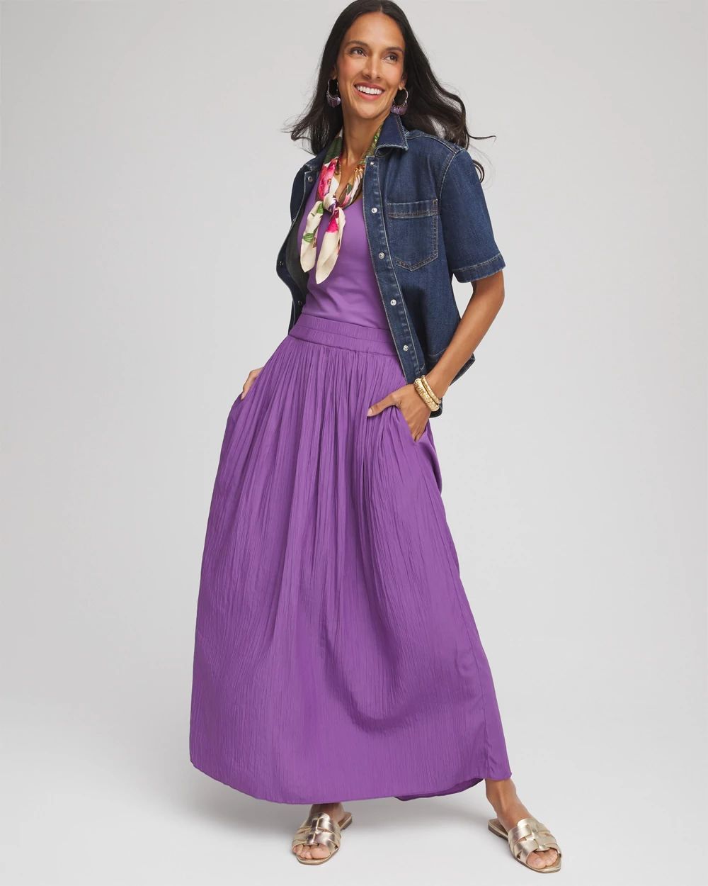 Pull-on Pleated Maxi Skirt