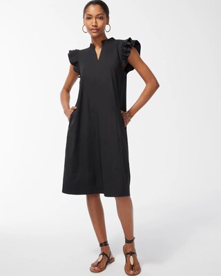 Poplin Double Flutter Sleeve Dress