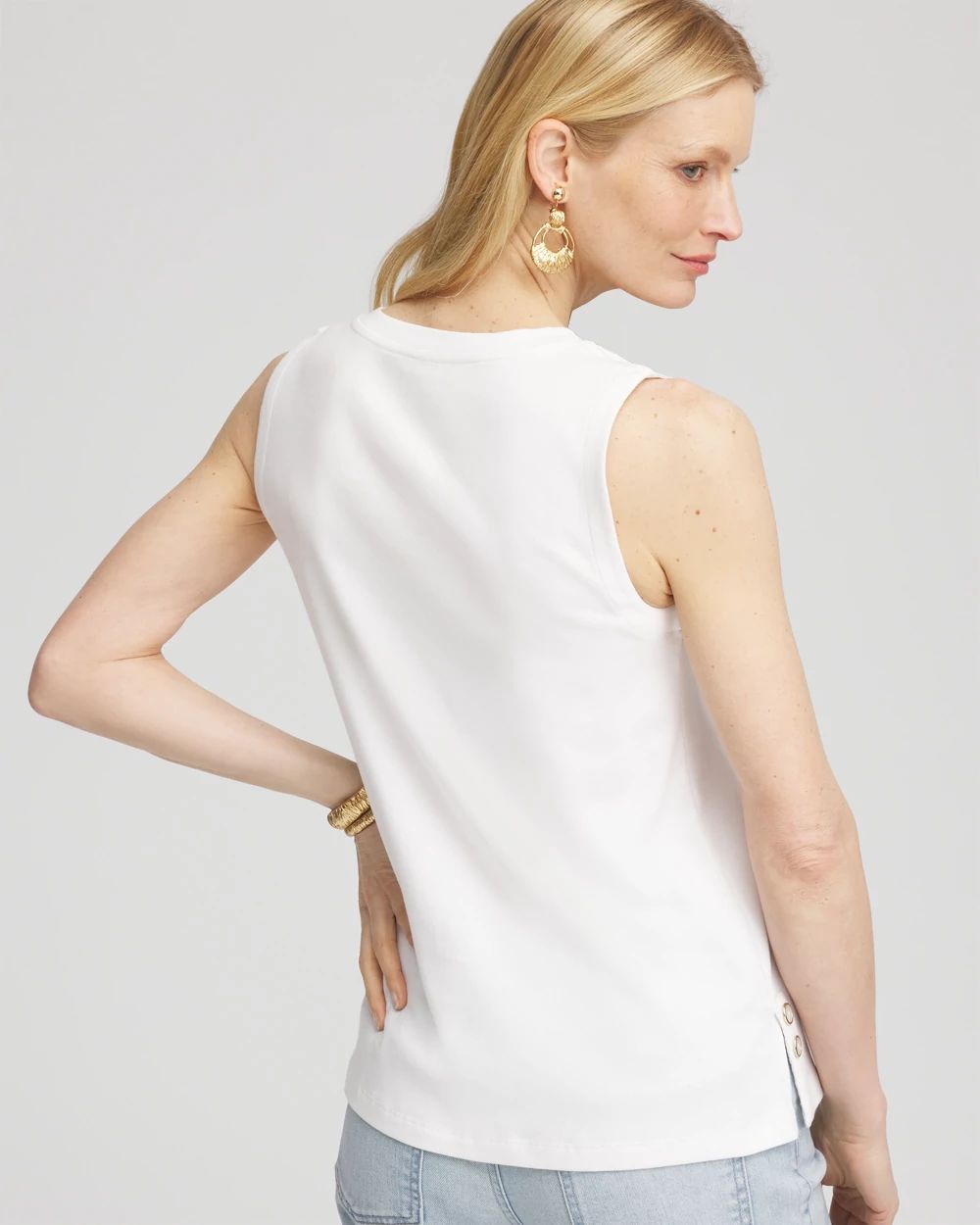 Sleeveless V-Neck Button Tank