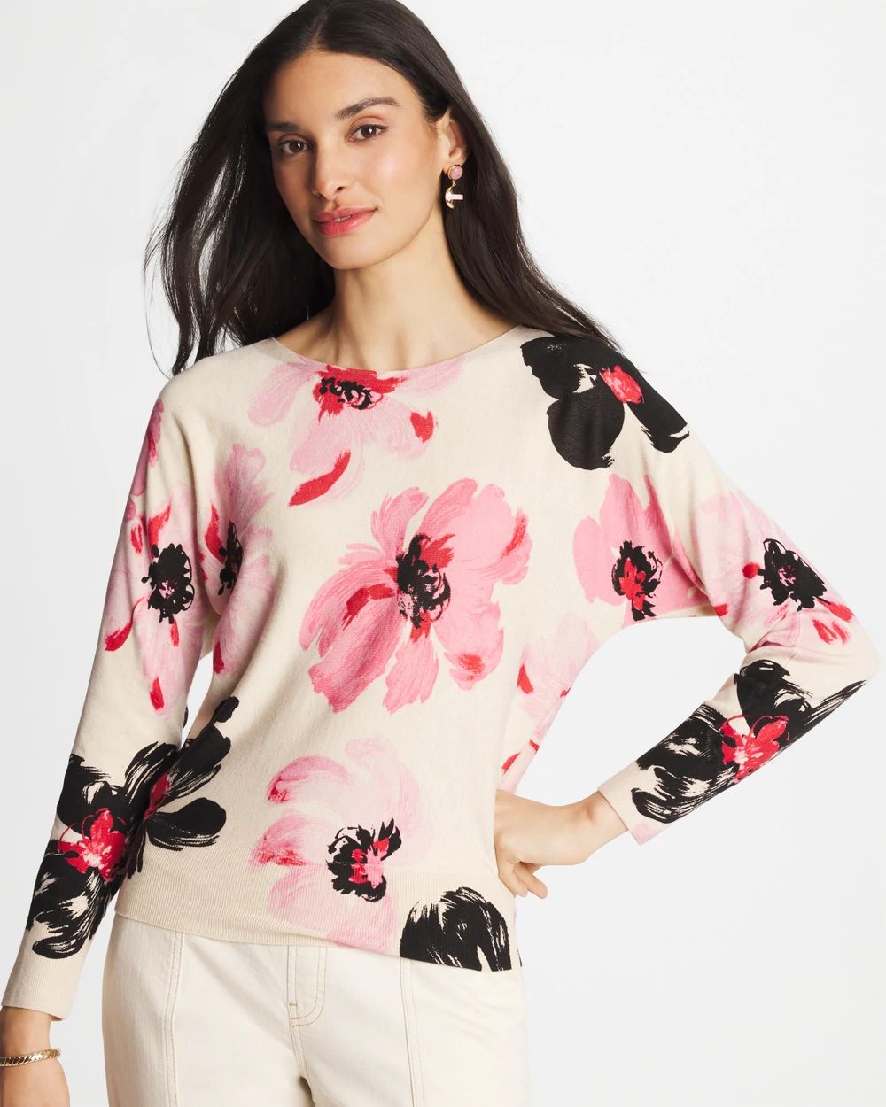Printed Bateau Dolman Pullover