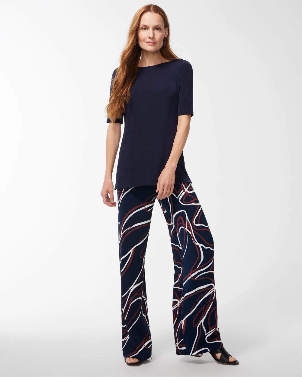 Petite Travelers Navy Wide Yoke Pants click to view larger image.