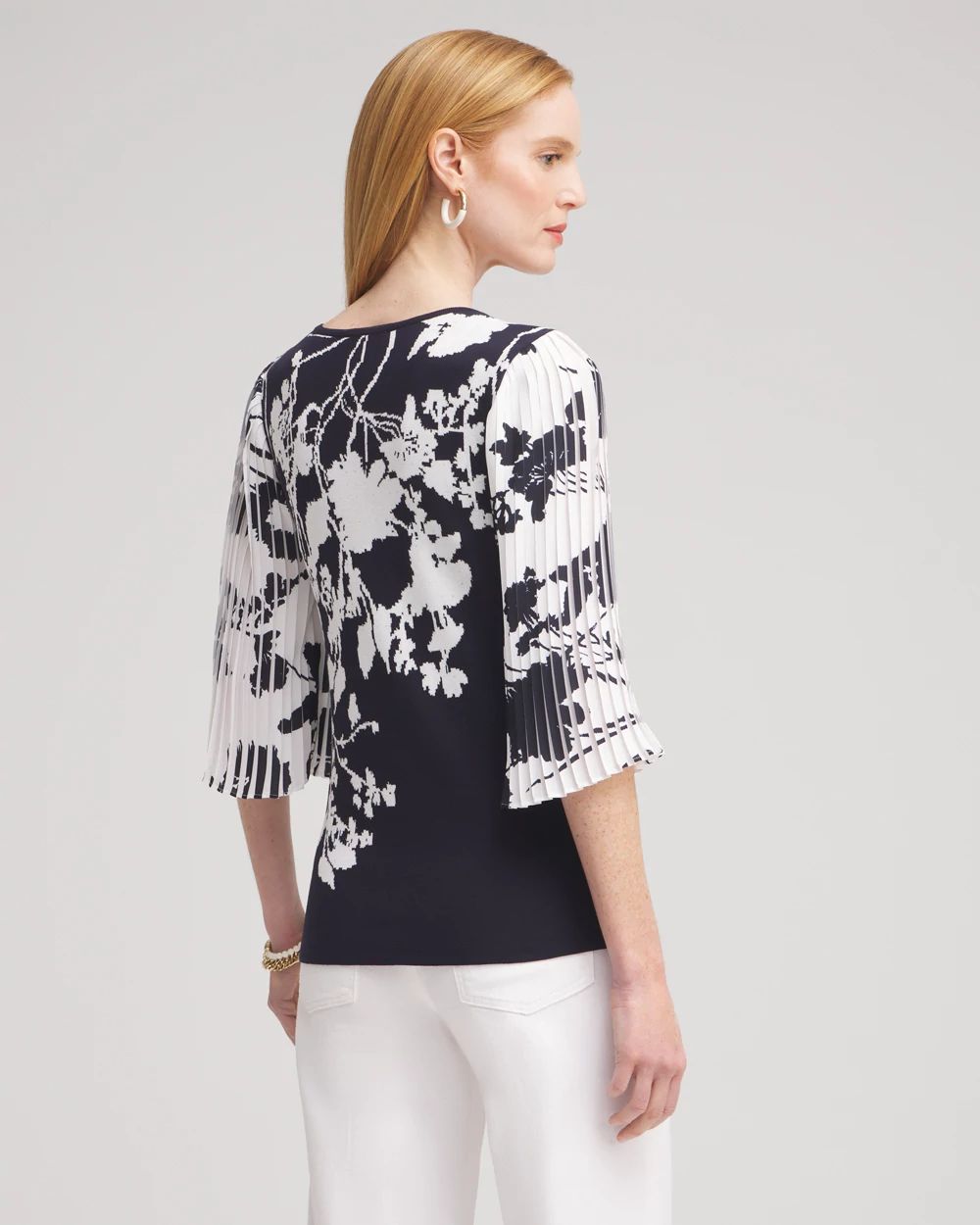 Knit Woven Floral Pullover