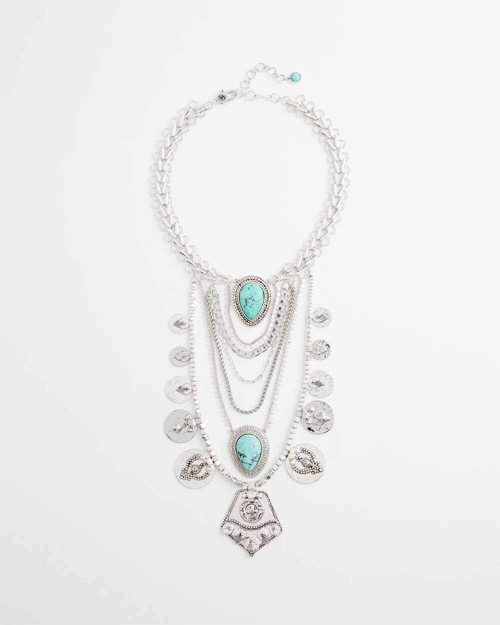 Turquoise Stone & Coins Statement Necklace