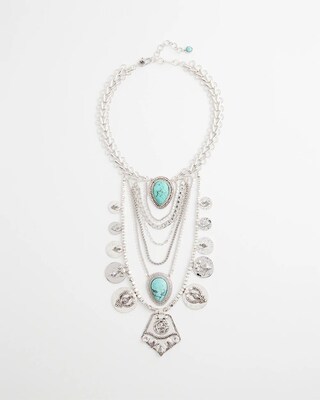 Turquoise Stone & Coins Statement Necklace click to view larger image.