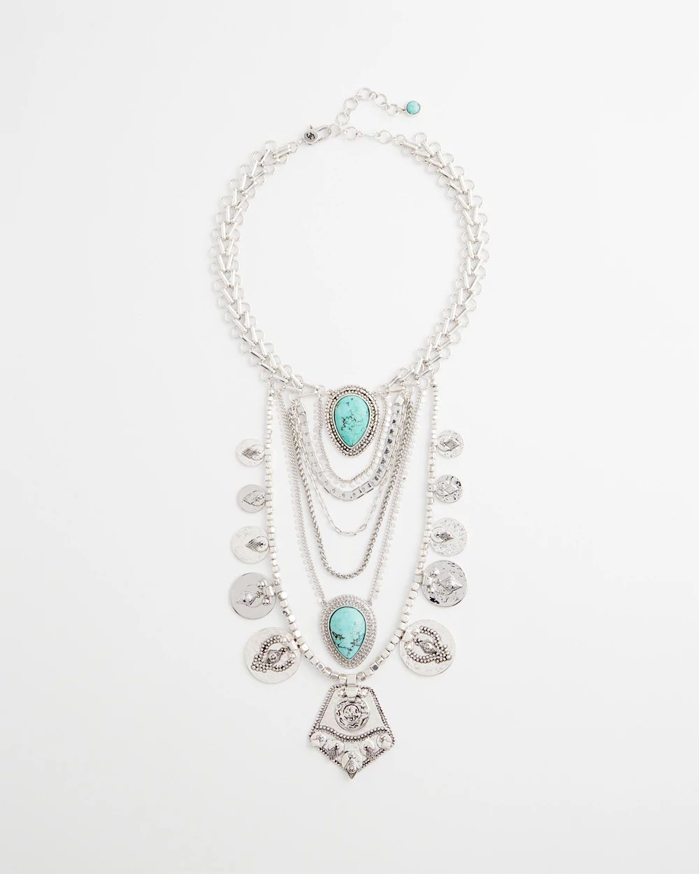Turquoise Stone & Coins Statement Necklace