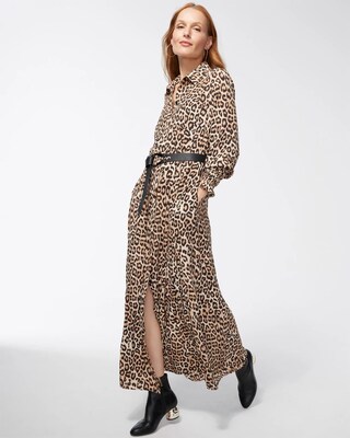 Crepe Animal Print Shirt Dress
