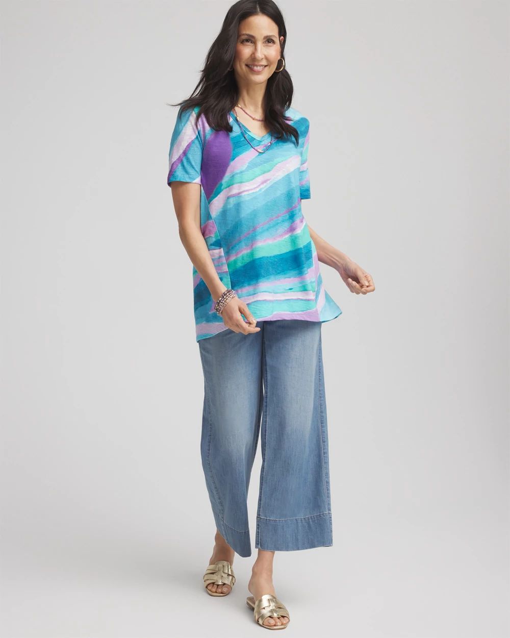 Sea Print Short Sleeve Forward-Seam Tee click to view larger image.