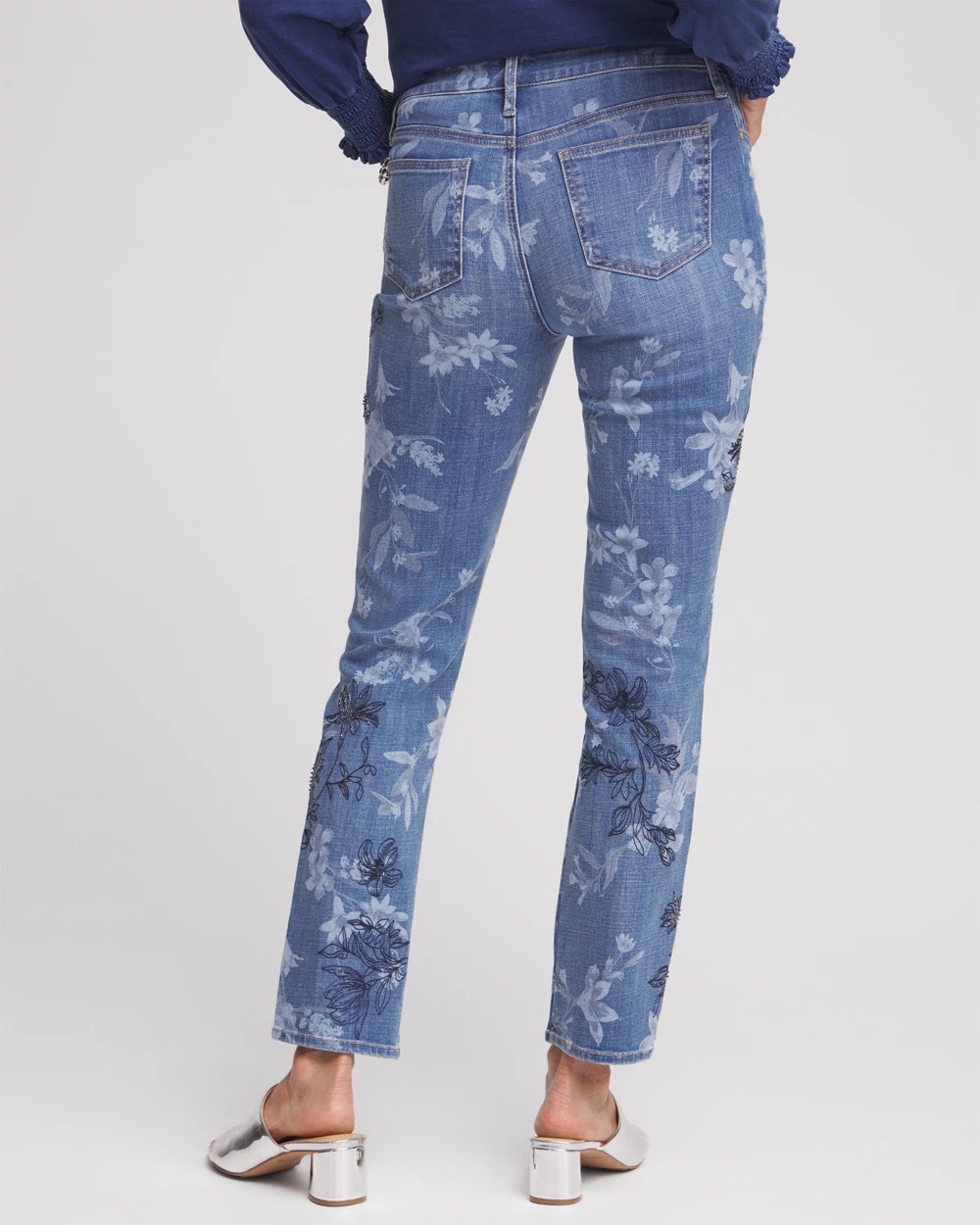 Girlfriend Floral Embroidered Ankle Jeans