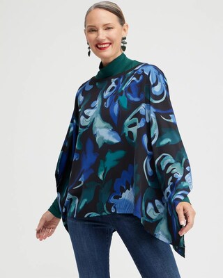 Scroll Print Woven Poncho