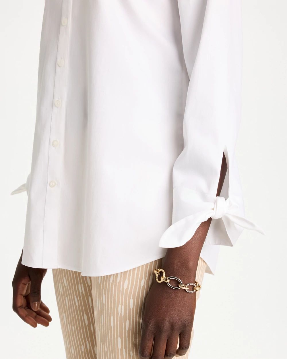 No Iron™ Stretch Poplin Tie-Cuff Shirt click to view larger image.