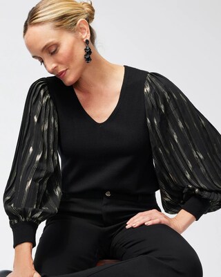 Abstract Foil Pleat Sleeve Pullover Sweater