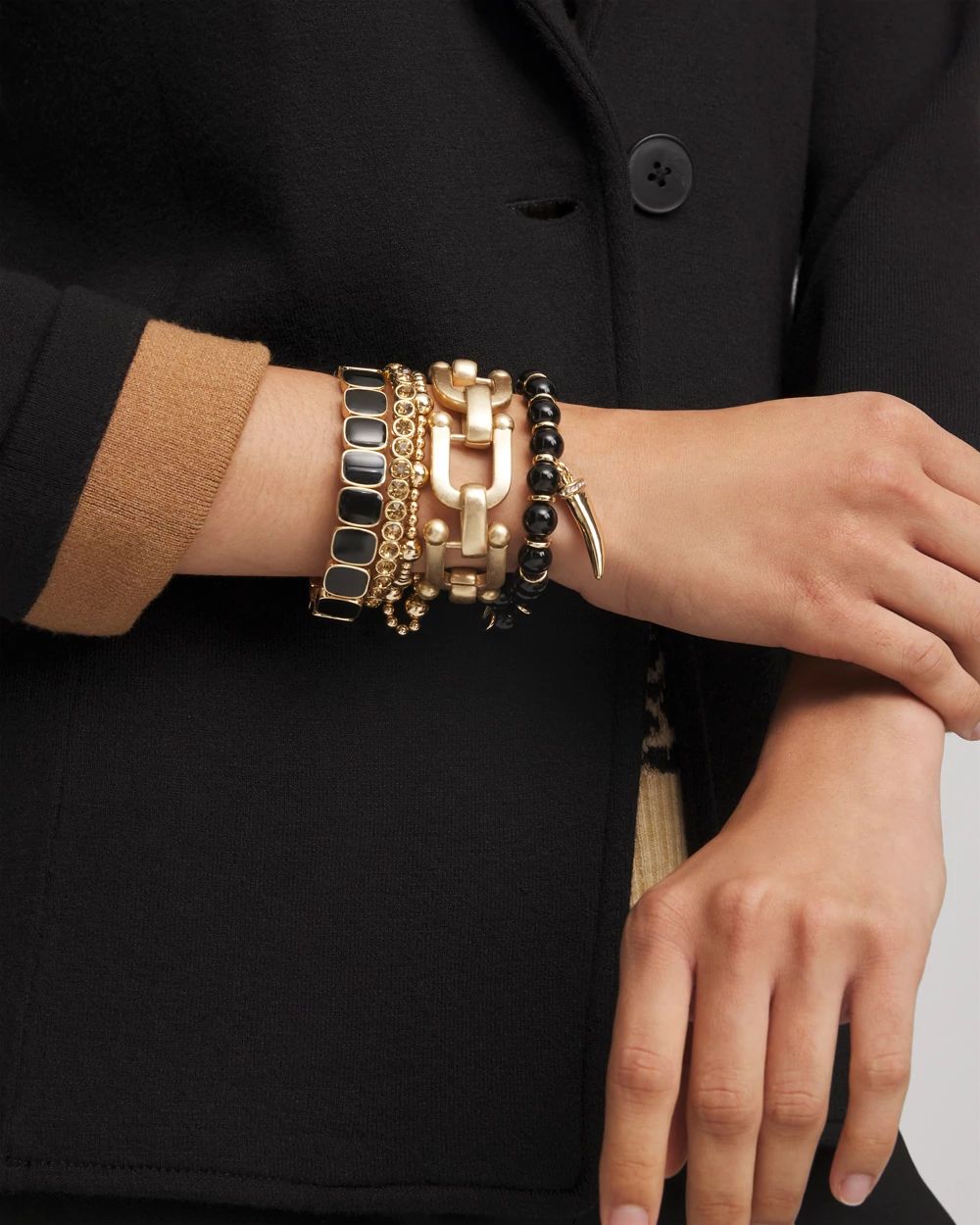 Black Stretch Beaded Charm Bracelet