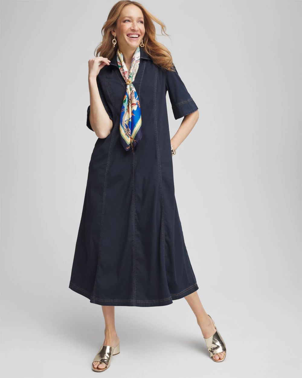 Petite Stretch Denim Maxi Dress