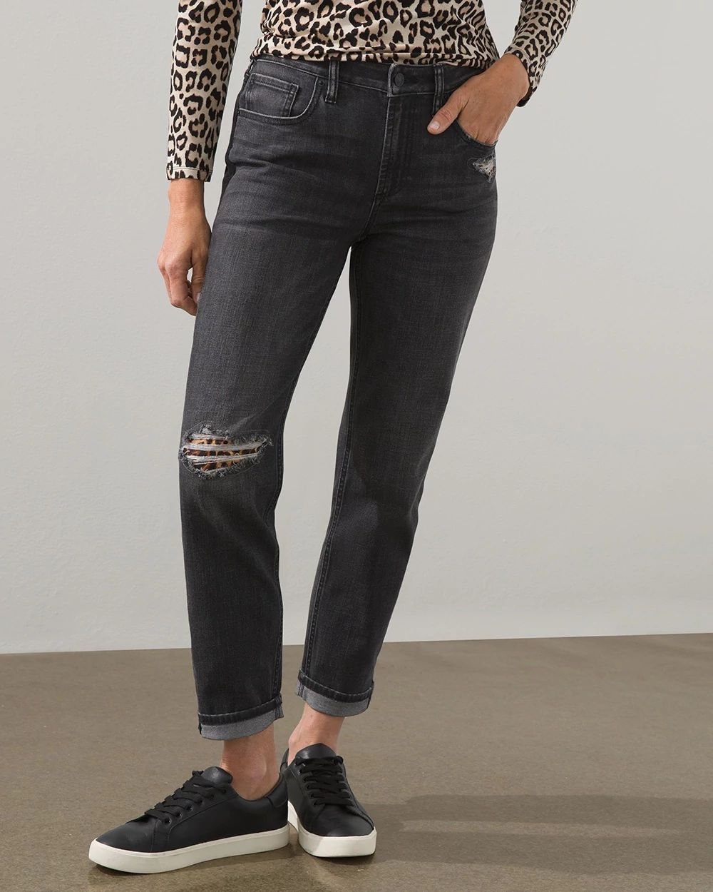 Boyfriend Distressed Peekaboo Jeans