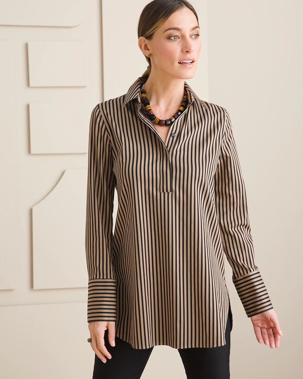 No-Iron Stretch Striped Tunic