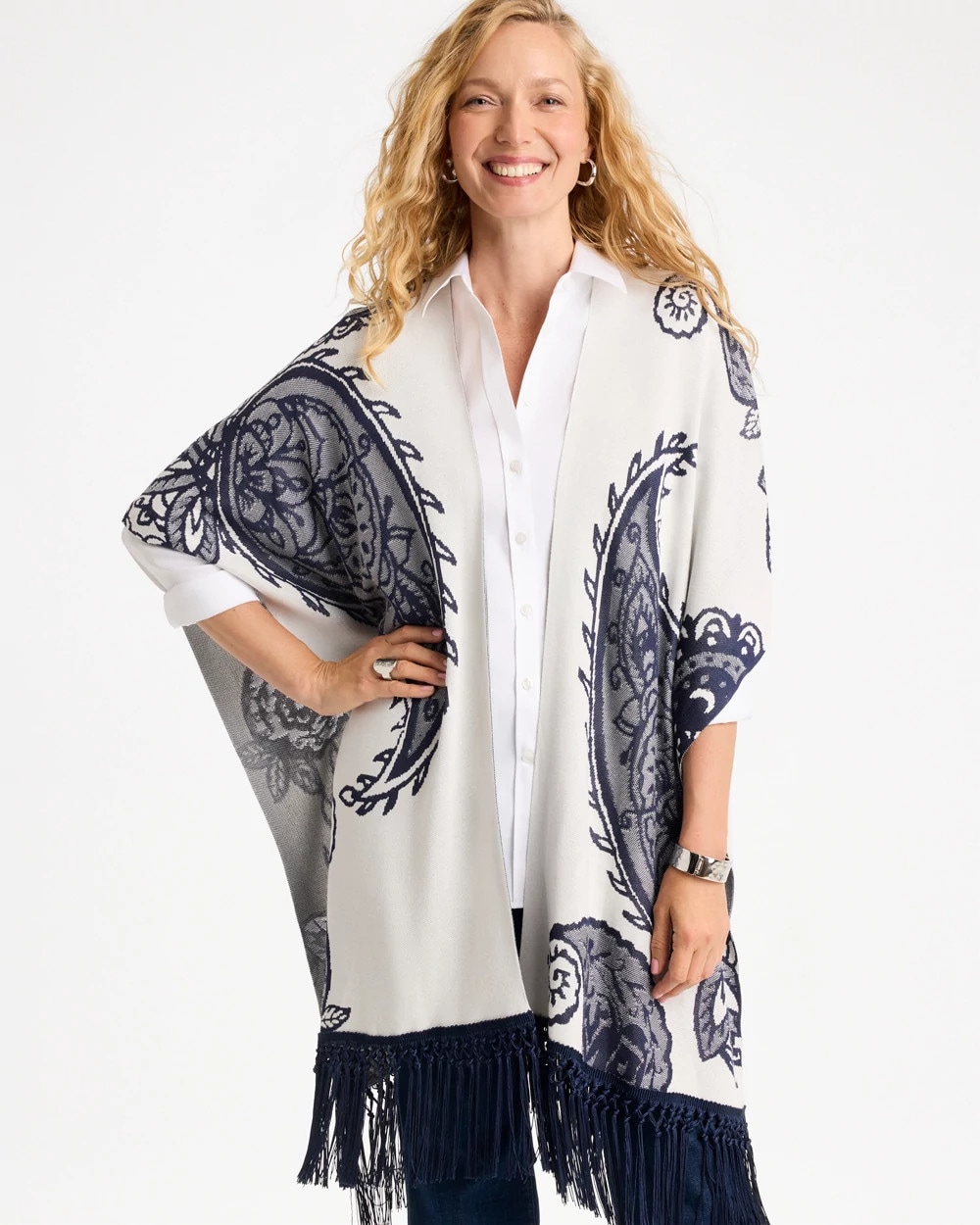 Long Knit Fringed Ruana