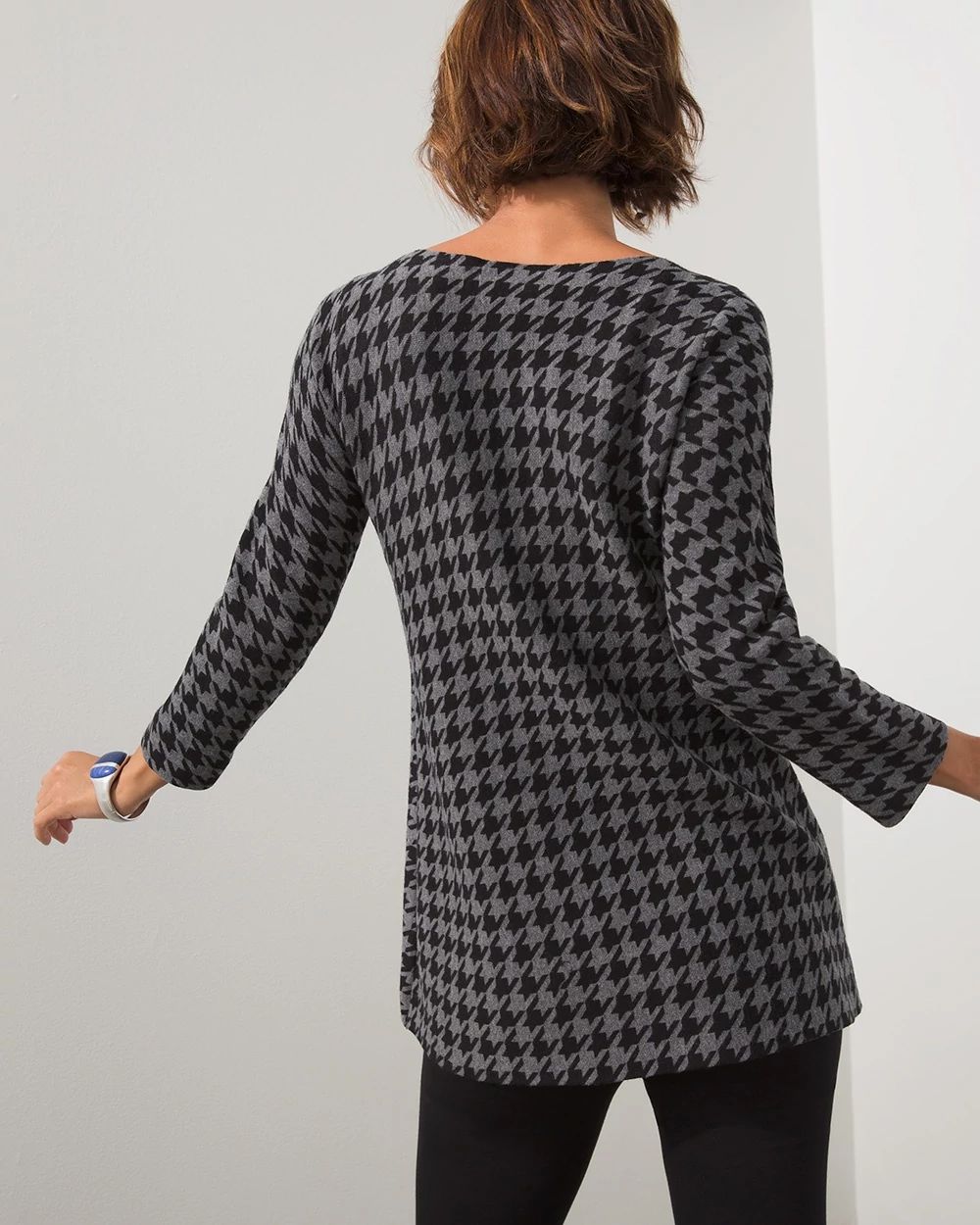 Houndstooth Double Knit Tunic Sweater
