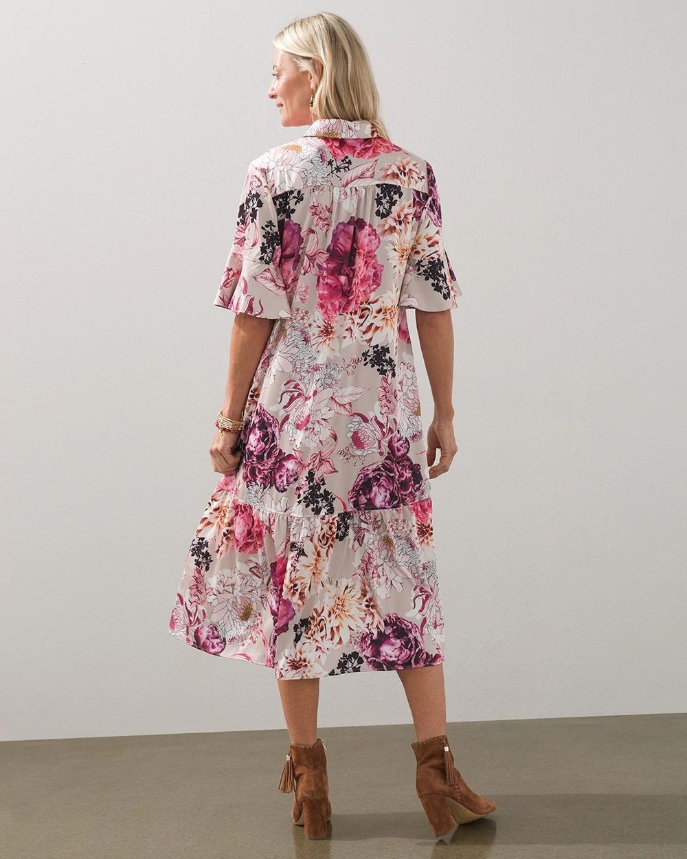 Floral Flounce Sleeve Midi Dress