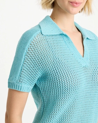 Sequin Pointelle Pullover Polo Sweater click to view larger image.