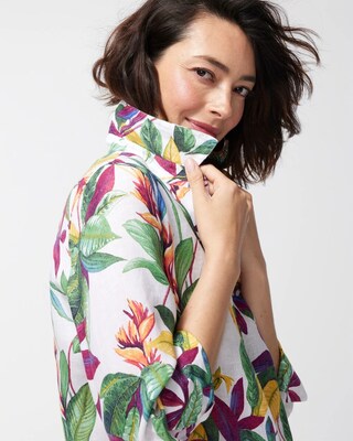 No Iron Linen 3/4 Sleeve Floral Shirt