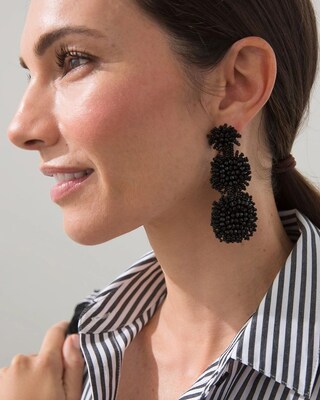 Black Seed Bead Drop Earrings