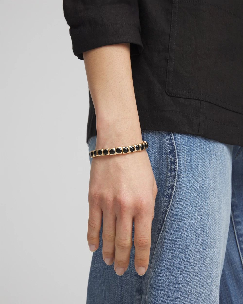 Black Pearl Goldtone Stretch Bracelet