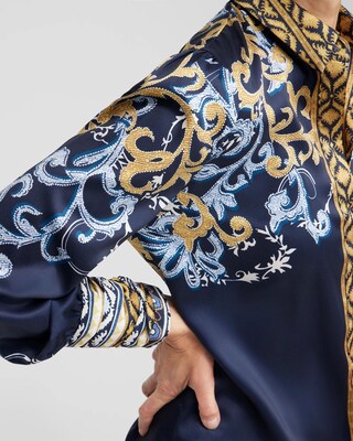 Ruched Cuff Placed Print Tunic