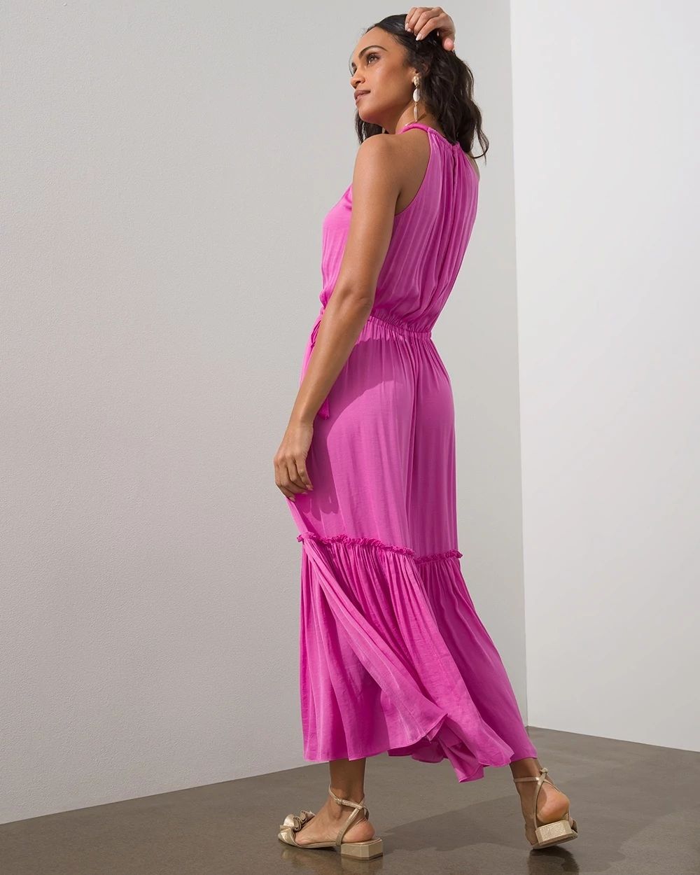 Ruched Crinkle Halter Dress