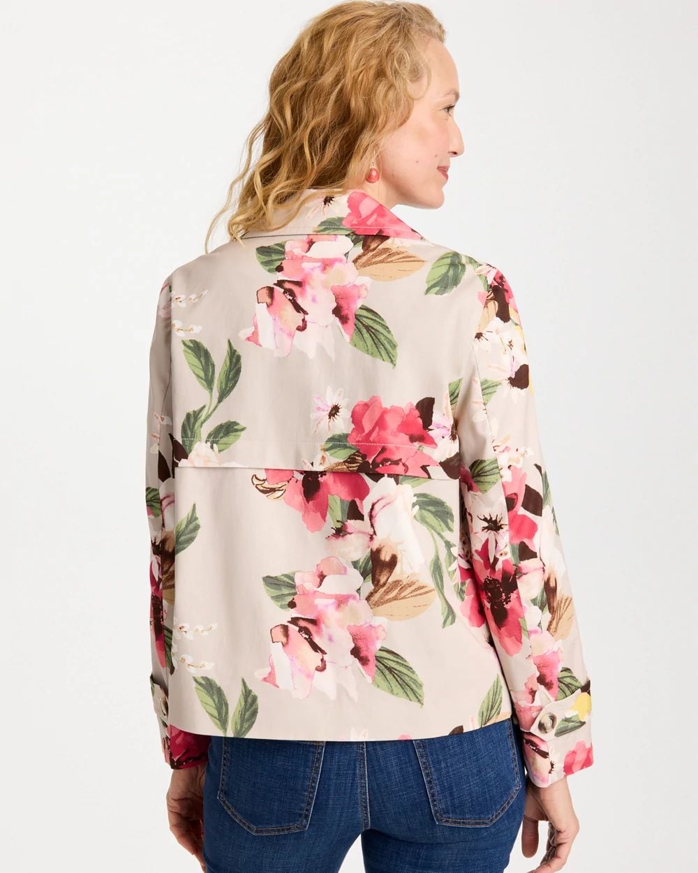 Cotton-Stretch Floral Trench Coat click to view larger image.