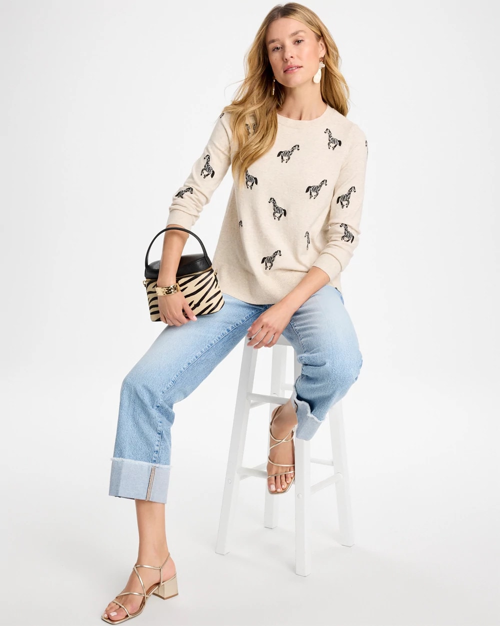 Zebra Embroidered Pullover Sweater