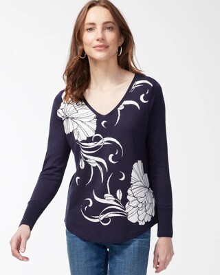Spun Rayon Floral Sweater