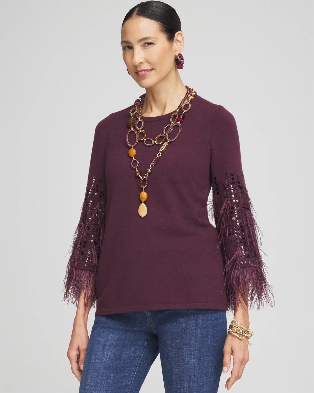 Feather Sequin Pullover Sweater