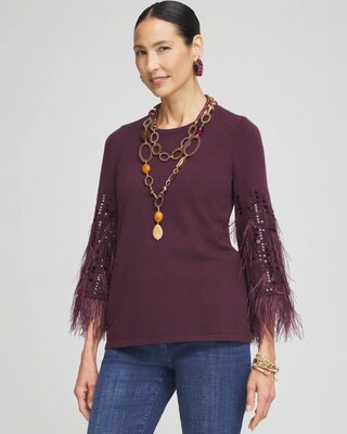Feather Sequin Pullover Sweater
