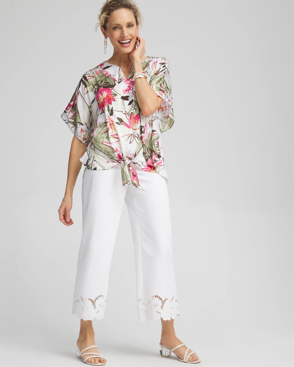 Satin Floral Tie Front Top