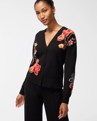 Black Embroidered Floral Cardigan