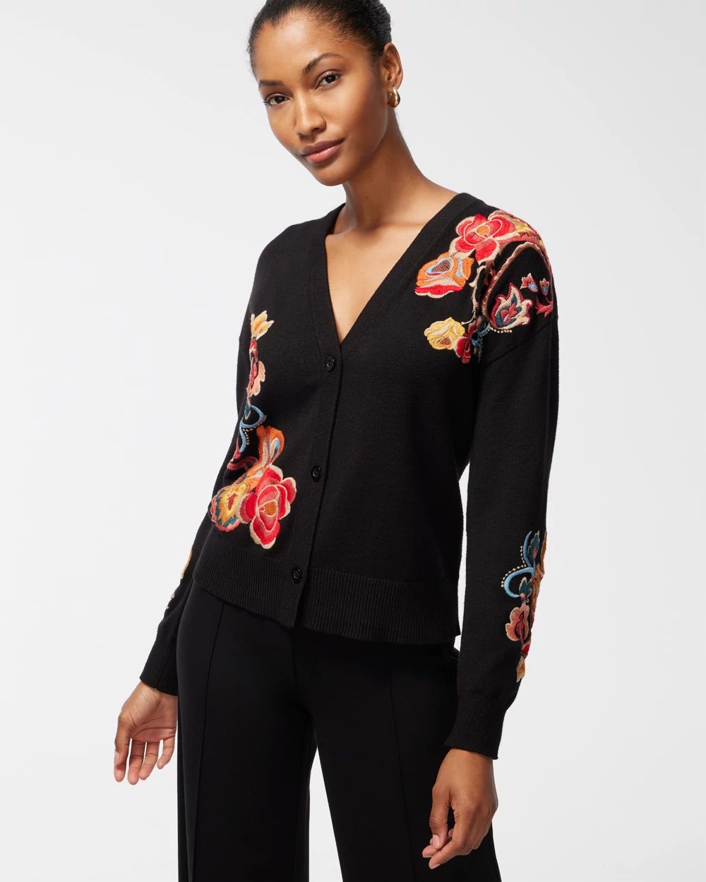 Black Embroidered Floral Cardigan