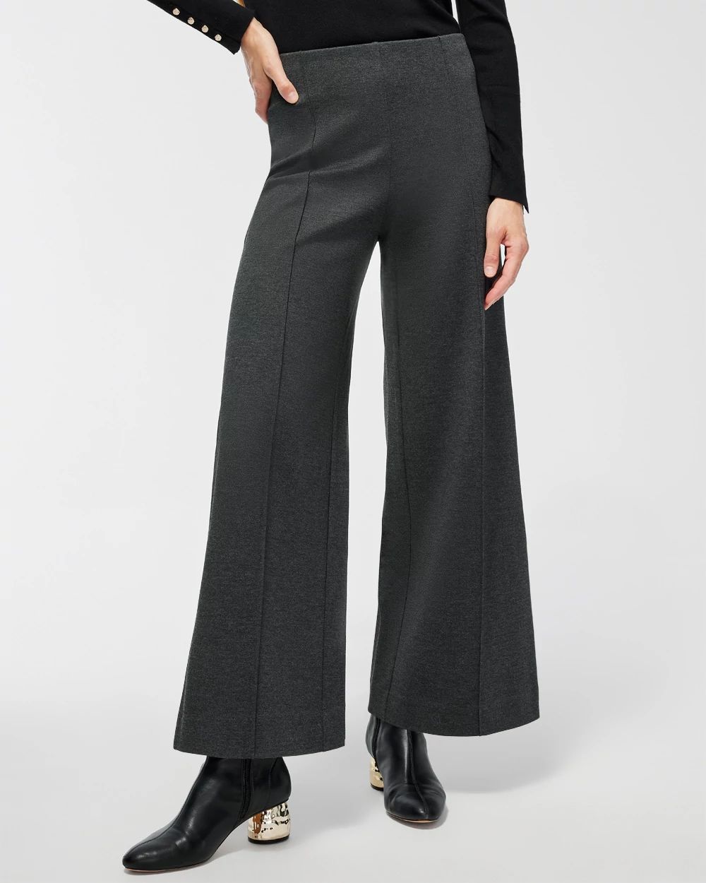 Petite Ponte Pintuck Wide Leg Ankle Pants