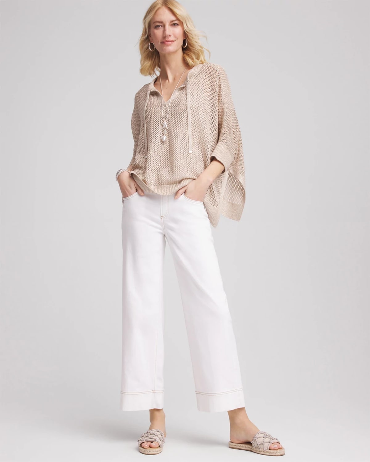 Chico's No Stain Pull-on Wide Leg Cropped Jeans In White In White