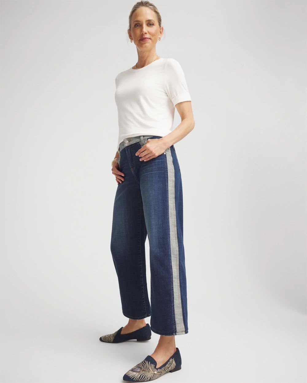 Girlfriend Cropped Colorblock Wide-Leg Jeans