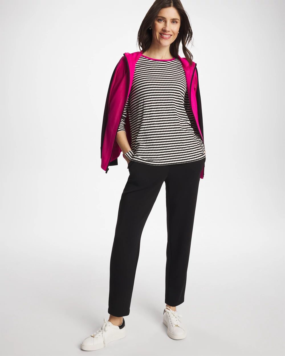 Zenergy® Striped Jacquard Contrast Pullover Top click to view larger image.