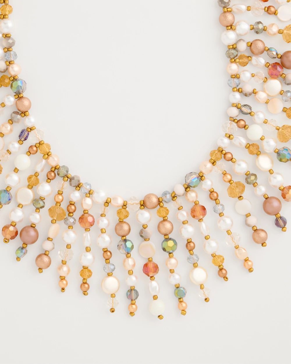 Faux Pearl Beaded Bib Necklace click to view larger image.