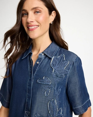 Embellished Denim Knee Length Dress click to view larger image.