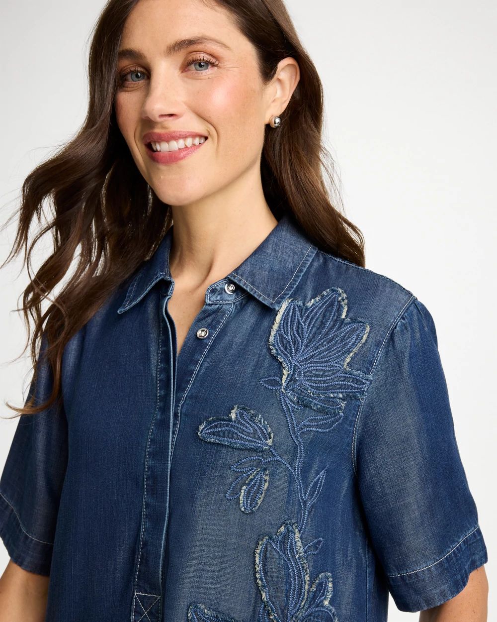 Embellished Denim Knee Length Dress click to view larger image.