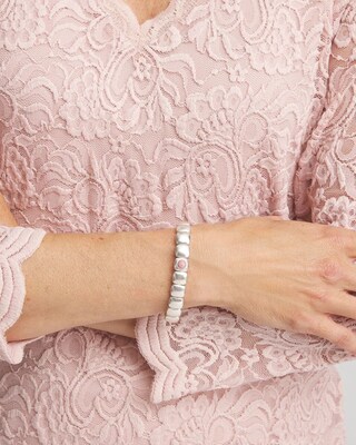 Pink Stone Silvertone Stretch Bracelet